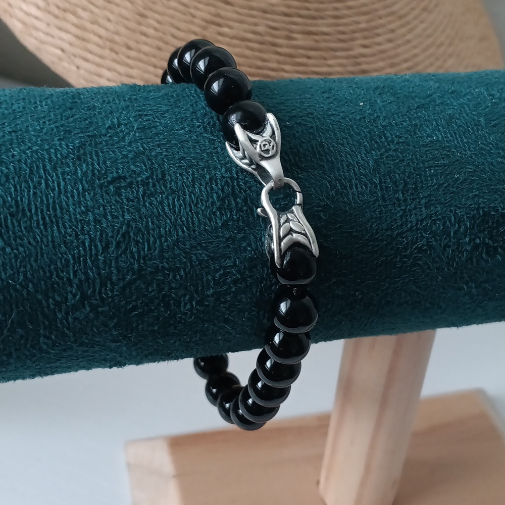 David Yurman Men's Sterling Silver 8mm Balck Onyx Spiritual Beads Bracelet